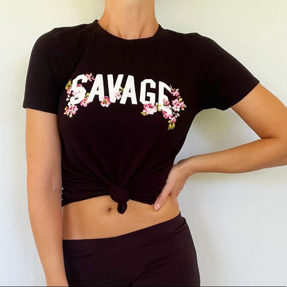Modern Lux savage black floral tee size XS
